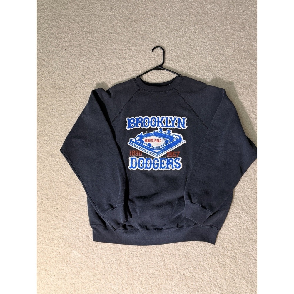 Vintage Brooklyn Dodgers Ebbets Field‎ Crewneck Sweatshirt Navy Raglan  Adult M